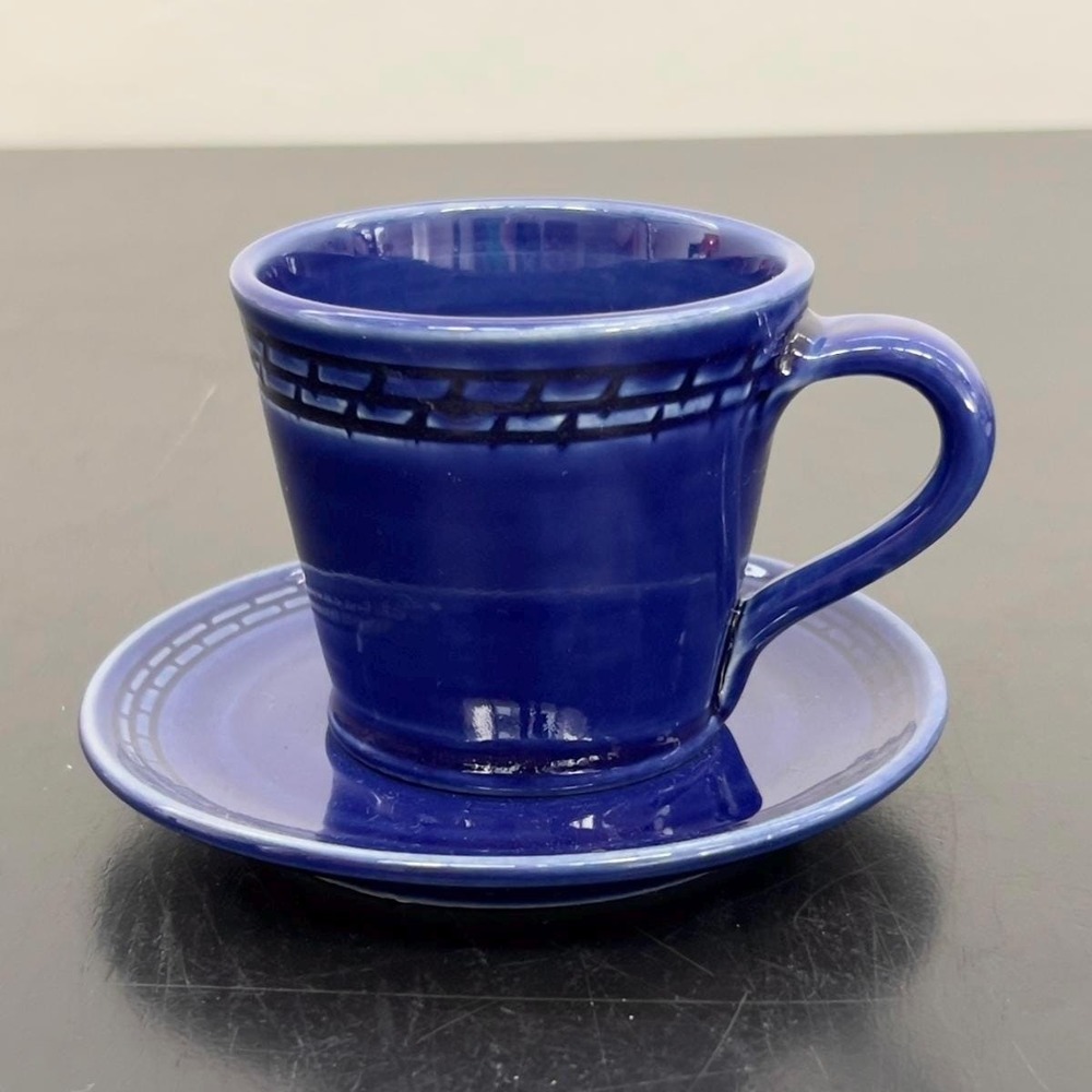 Gres Ferreras Espresso Cup Saucer Set Cobalt Blue Stoneware Spain OS